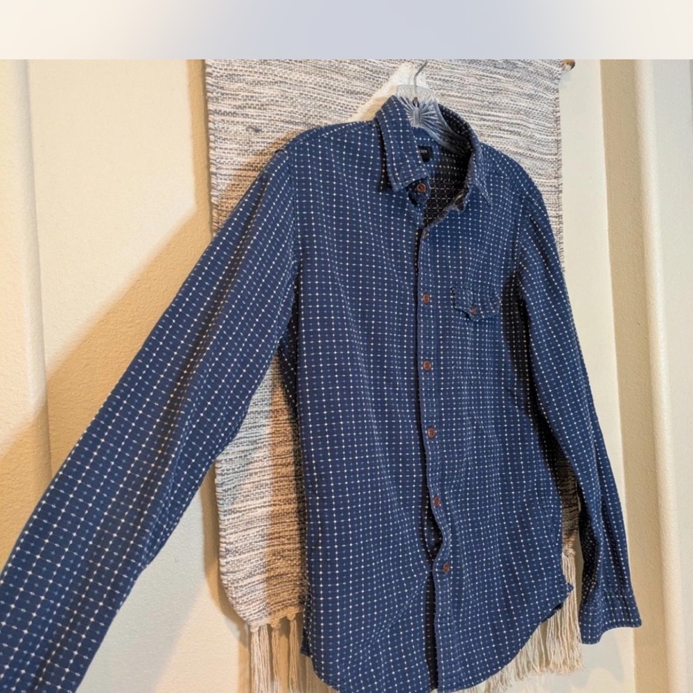 J. Crew Navy Shirt with White Cross Pattern